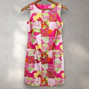 Vtg 90s Y2K Lilly Pulitzer Patchwork Quilt Floral Print Mini Dress Sz 0‎ Boho